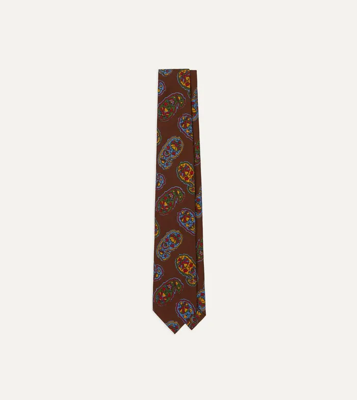 Drake039s Brown Large Paisley Print Silk Self Tipped Tie 8211 Ties