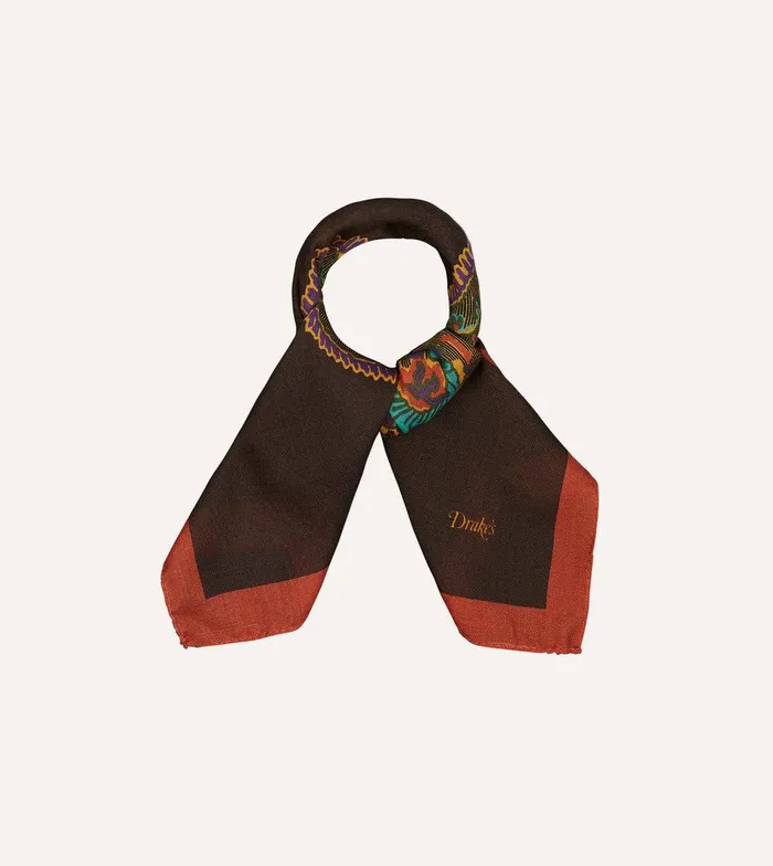 Drake039s Brown Large Paisley Print WoolSilk Bandana 8211 Accessories