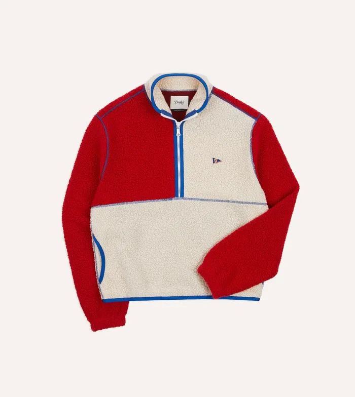 Drake039s Ecru And Red Boucle Wool HalfZip Fleece Jacket 8211 Clothing