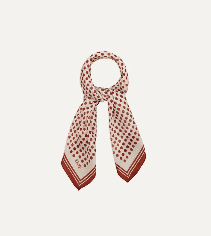Drake039s Ecru And Red Spots Print SilkCotton Bandana 8211 Accessories