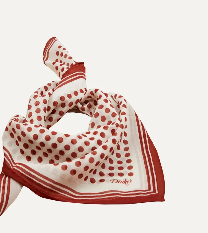 Drake039s Ecru And Red Spots Print SilkCotton Bandana 8211 Accessories