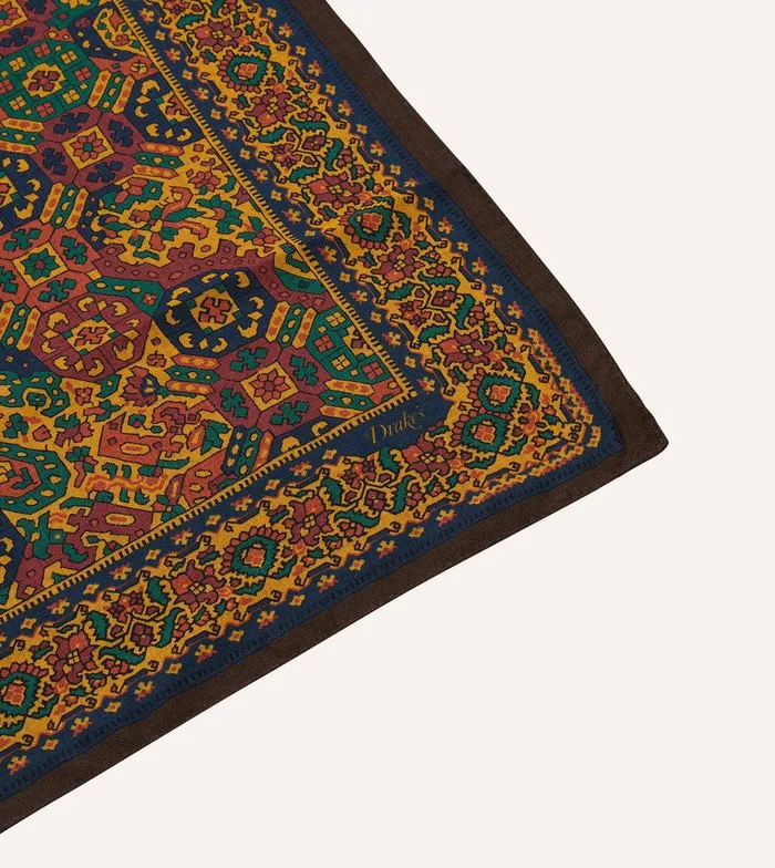 Drake039s Gold Tapestry Print WoolSilk Bandana 8211 Accessories