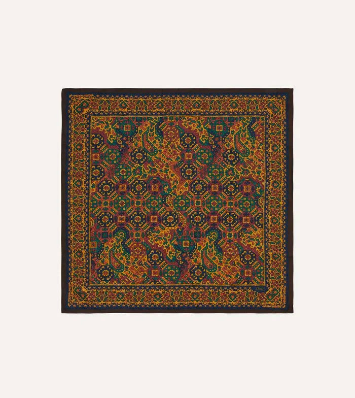 Drake039s Gold Tapestry Print WoolSilk Bandana 8211 Accessories