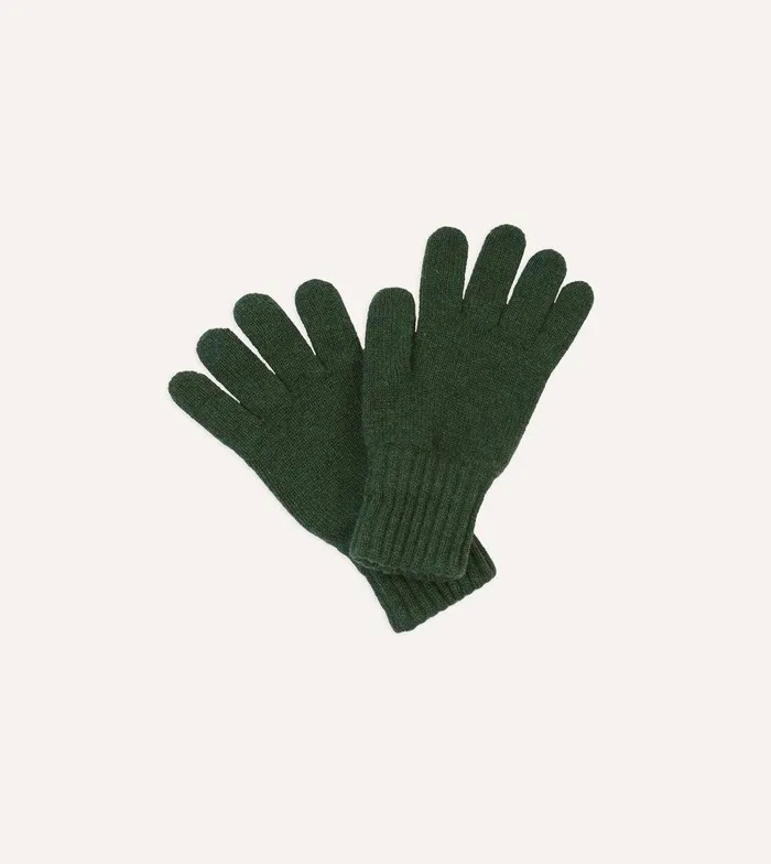 Drake039s Green Lambswool Knitted Gloves 8211 Accessories