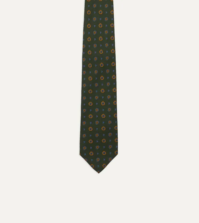 Drake039s Green Medallion Print 36oz Madder Silk Self Tipped Tie 8211 Ties