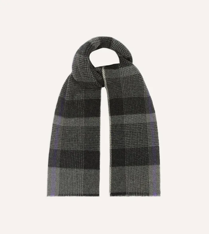 Drake039s Grey Tartan Check Wool Scarf 8211 Accessories