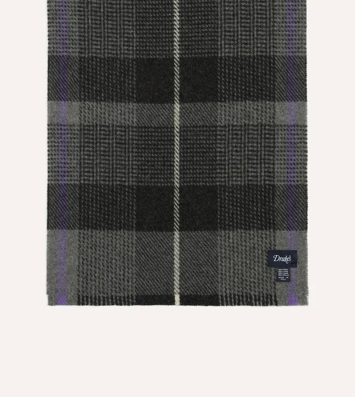 Drake039s Grey Tartan Check Wool Scarf 8211 Accessories