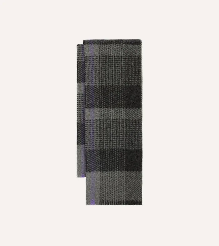 Drake039s Grey Tartan Check Wool Scarf 8211 Accessories