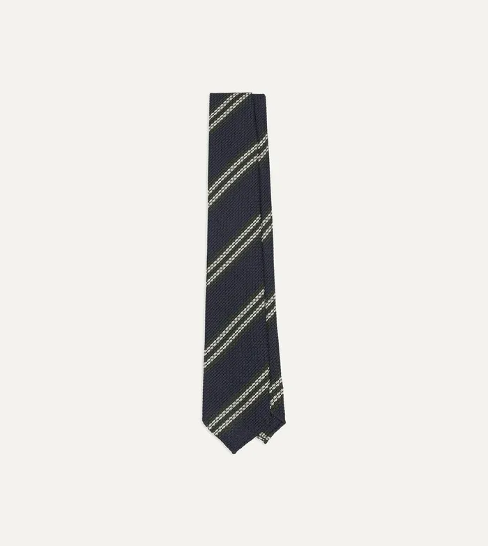 Drake039s Navy Green And White Double Stripe Silk Grenadine Tie 8211 Ties