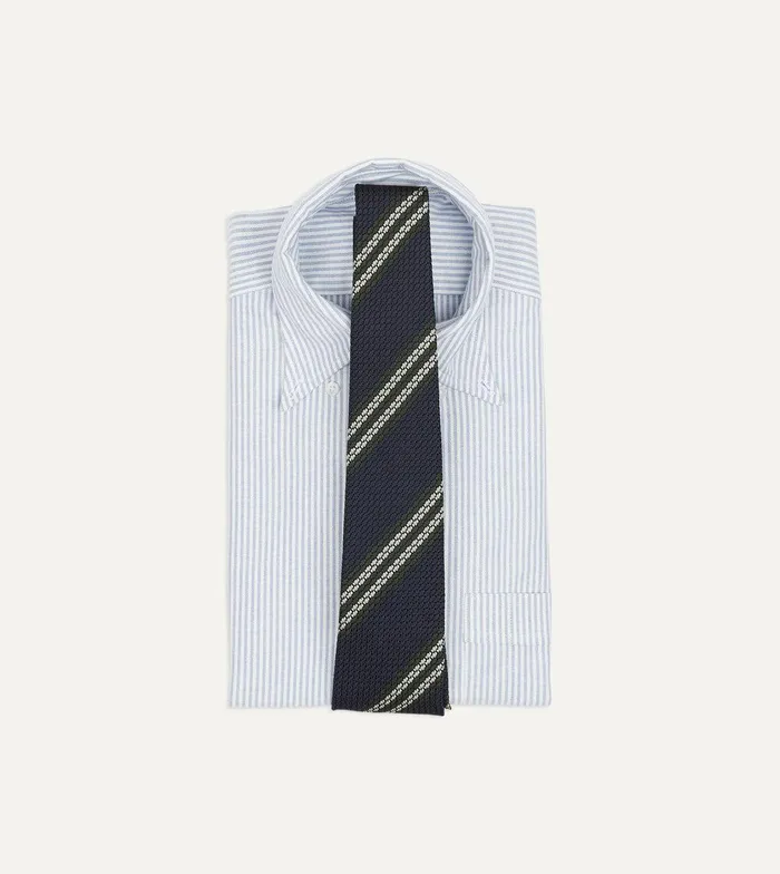 Drake039s Navy Green And White Double Stripe Silk Grenadine Tie 8211 Ties