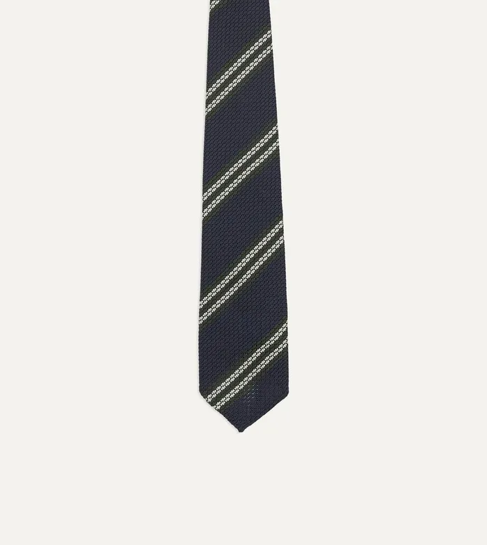 Drake039s Navy Green And White Double Stripe Silk Grenadine Tie 8211 Ties
