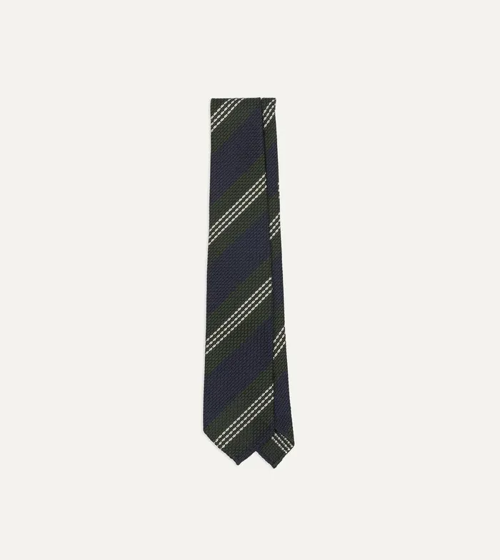 Drake039s Navy Green And White Multi Stripe Silk Grenadine Tie 8211 Ties