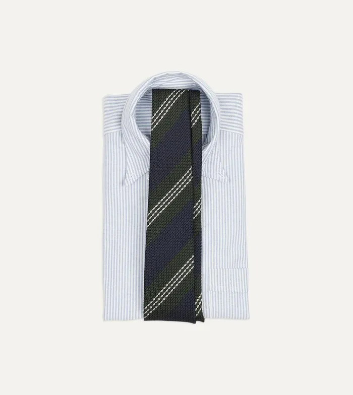 Drake039s Navy Green And White Multi Stripe Silk Grenadine Tie 8211 Ties