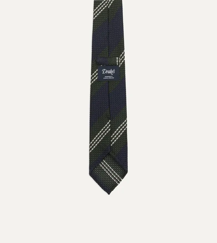 Drake039s Navy Green And White Multi Stripe Silk Grenadine Tie 8211 Ties