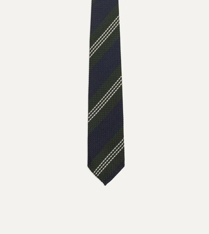 Drake039s Navy Green And White Multi Stripe Silk Grenadine Tie 8211 Ties