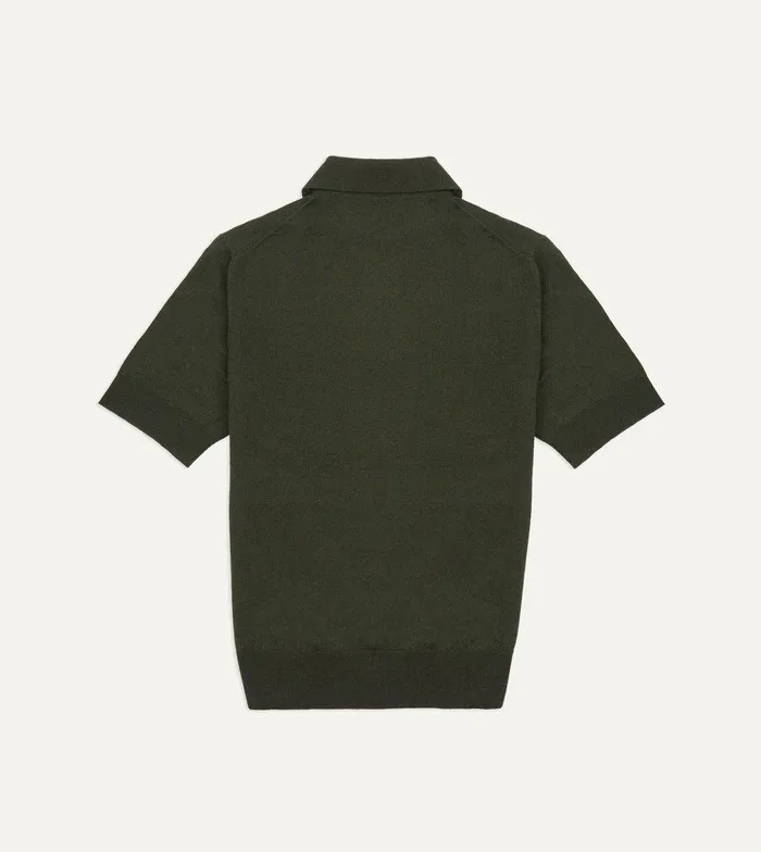 Drake039s Olive Knitted LinenCotton ShortSleeve Polo Shirt 8211 Clothing