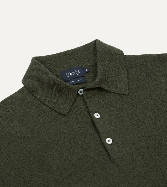 Drake039s Olive Knitted LinenCotton ShortSleeve Polo Shirt 8211 Clothing