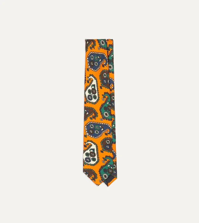Drake039s Orange Geometric Paisley Print Twill Silk Tie 8211 Ties