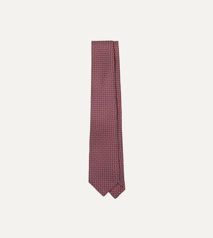 Drake039s Red And Blue Small Geometric Paisley Print Silk Self Tipped Tie 8211 Ties