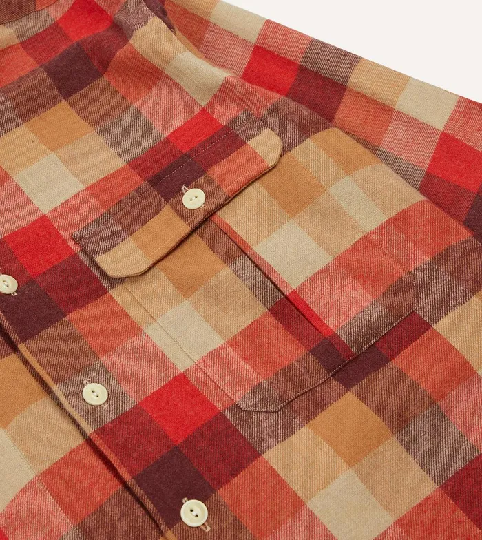Drake039s Red And Brown Check Brushed Cotton TwoPocket Work Shirt 8211 Shirts