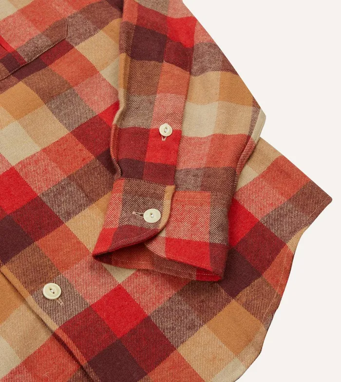 Drake039s Red And Brown Check Brushed Cotton TwoPocket Work Shirt 8211 Shirts