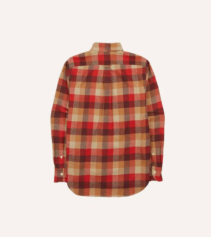 Drake039s Red And Brown Check Brushed Cotton TwoPocket Work Shirt 8211 Shirts