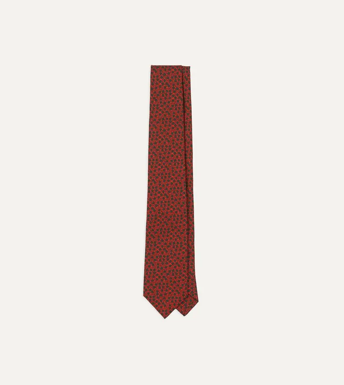Drake039s Red Mini Leaves Print Foulard Silk Self Tipped Tie 8211 Ties
