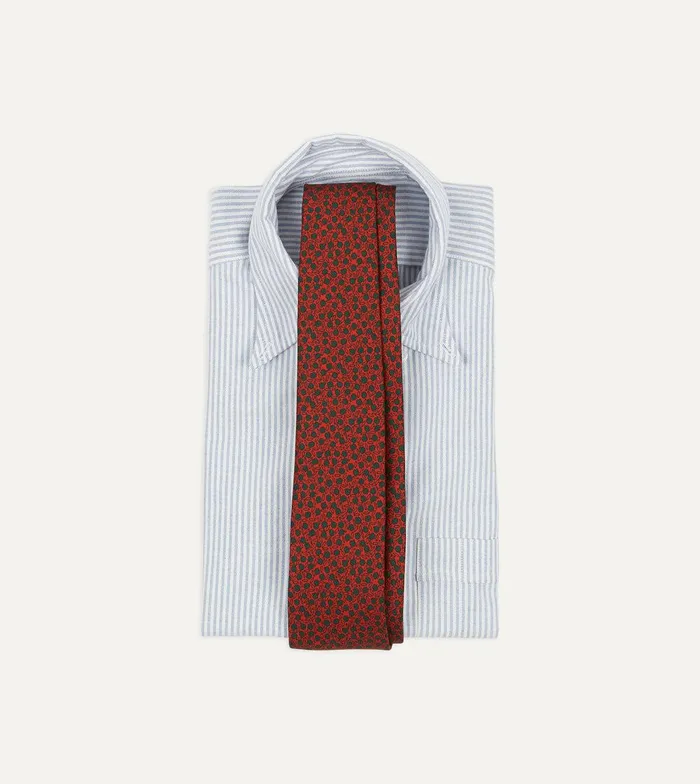Drake039s Red Mini Leaves Print Foulard Silk Self Tipped Tie 8211 Ties