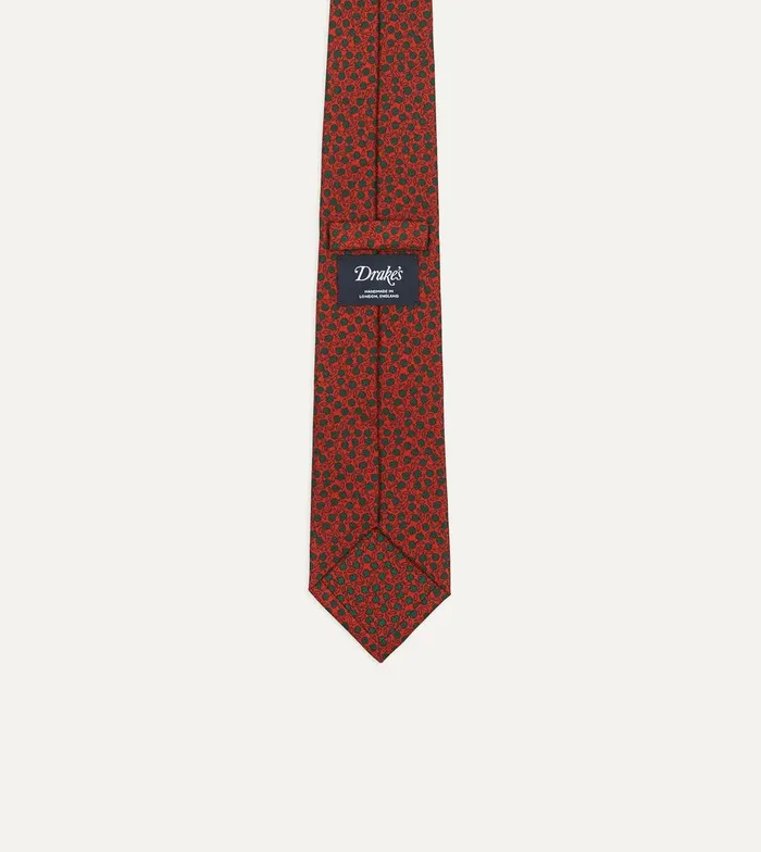 Drake039s Red Mini Leaves Print Foulard Silk Self Tipped Tie 8211 Ties