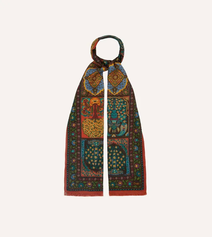 Drake039s Rust Patchwork WoolSilk Scarf 8211 Accessories