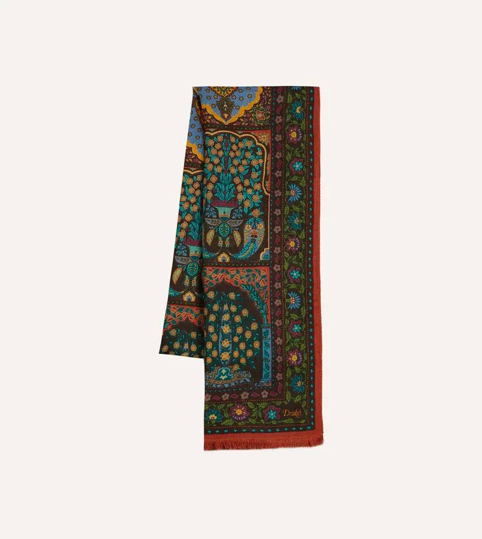 Drake039s Rust Patchwork WoolSilk Scarf 8211 Accessories