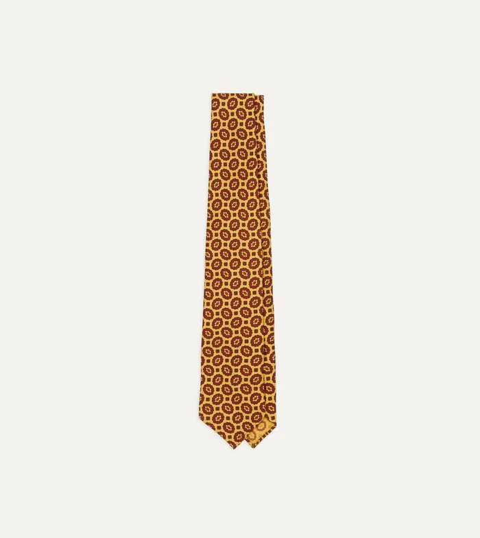 Drake039s Yellow Flower Print 40oz Madder Silk Hand Rolled Tie 8211 Ties