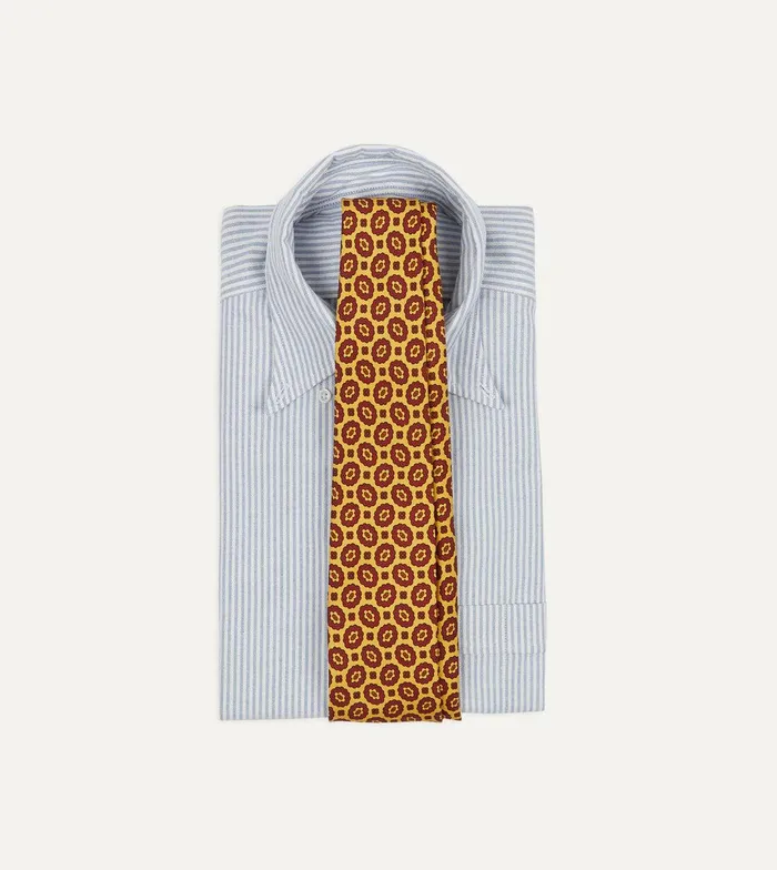 Drake039s Yellow Flower Print 40oz Madder Silk Hand Rolled Tie 8211 Ties
