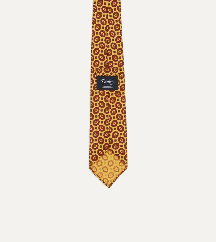 Drake039s Yellow Flower Print 40oz Madder Silk Hand Rolled Tie 8211 Ties