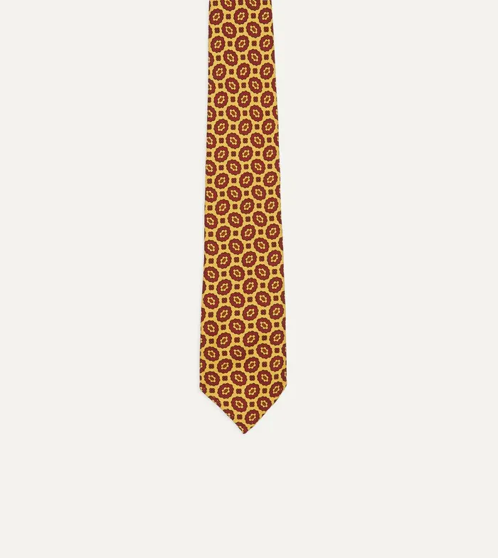 Drake039s Yellow Flower Print 40oz Madder Silk Hand Rolled Tie 8211 Ties