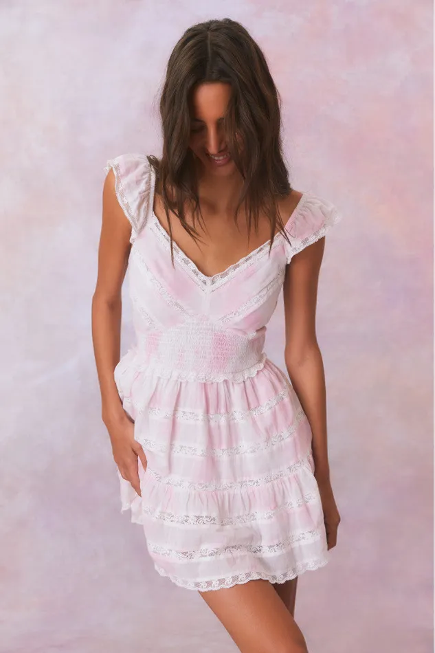 Dresses Women LoveShackFancy Finny Hand Dyed Mini Dress Peony Pink Hand Dye