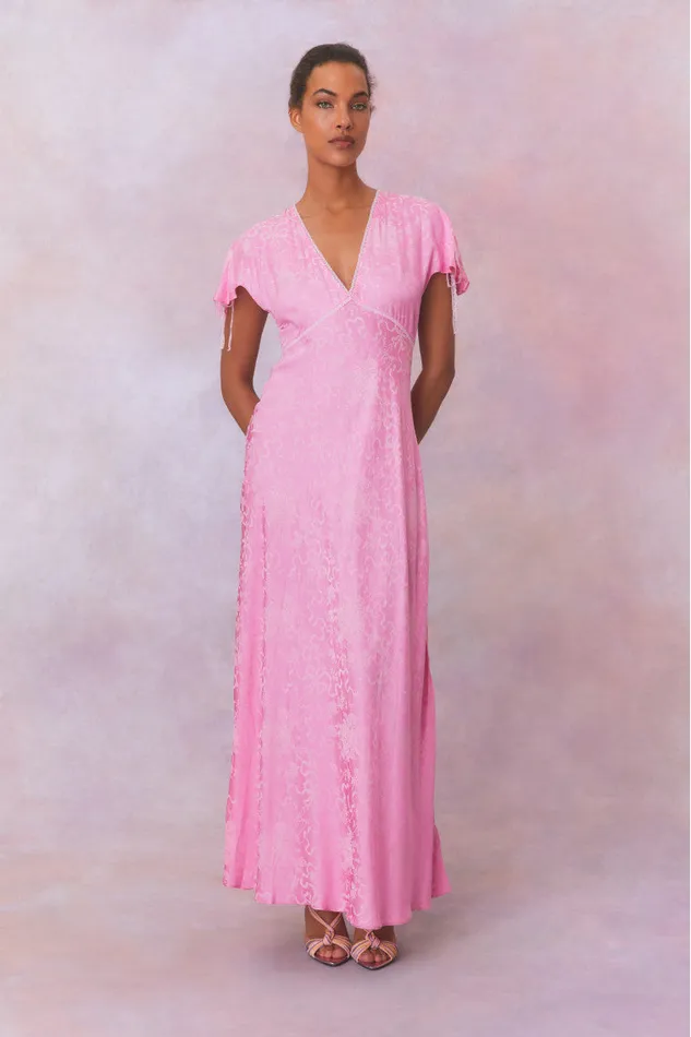 Dresses Women LoveShackFancy Loulou Jacquard Printed Maxi Dress Bright Pink