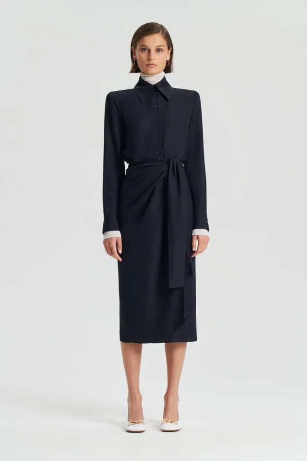 Dresses Women Scanlan Theodore SILK JAQUARD WRAP DRESS Navy