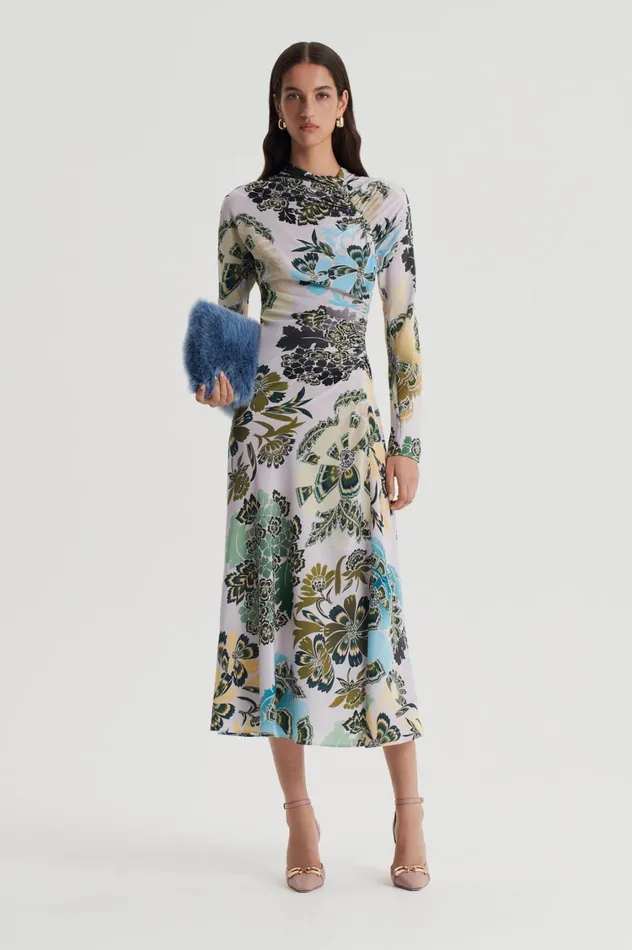 Dresses Women Scanlan Theodore SILK PRINT GATHER DRESS Palegrey
