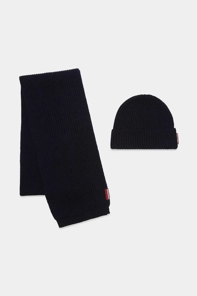 Dsquared2 Headwear Scarf and Hat Warmy Knit Set Dark Blue 8211 Men