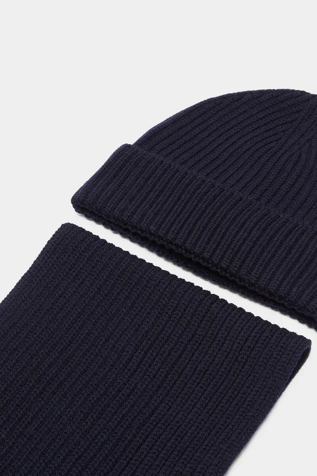Dsquared2 Headwear Scarf and Hat Warmy Knit Set Dark Blue 8211 Men