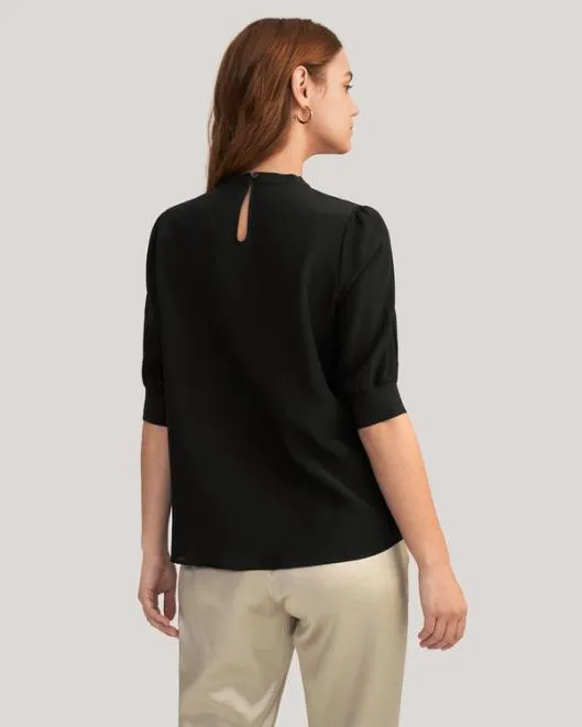 Elegant Casual Silk Tee With Rib Cuff Women Lilysilk Tops
