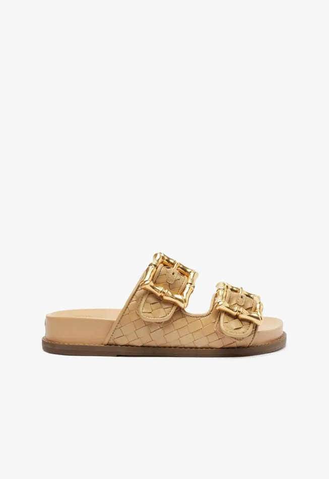Enola Sporty Woven Leather Sandal Light Beige Women Schutz Shoes Flats