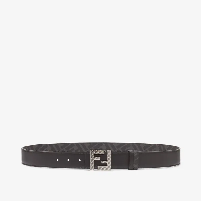 Fendi Belts FF Squared Belt Black Leather And Black FF Canvas Reversible Belt 8211 Men