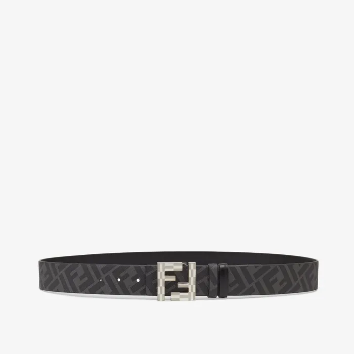 Fendi Belts FF Squared Belt Black Leather And Black FF Canvas Reversible Belt 8211 Men