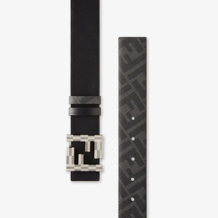 Fendi Belts FF Squared Belt Black Leather And Black FF Canvas Reversible Belt 8211 Men