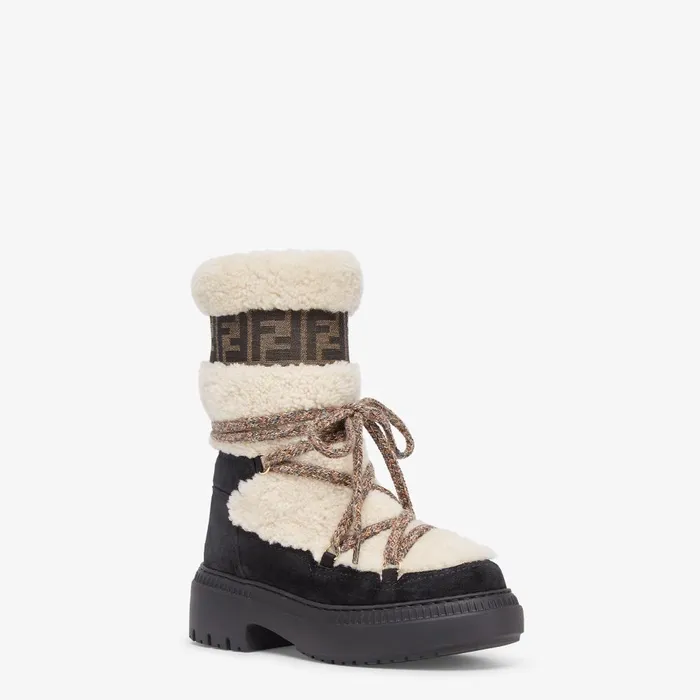 Fendi Boots and Ankle Boots Apres Chic White Sheepskin And Black Suede Boots 8211 Women