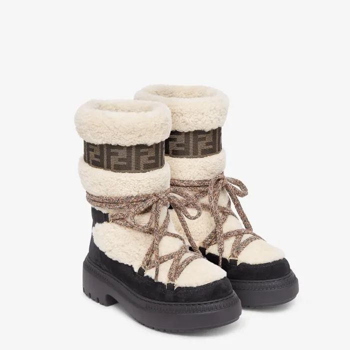 Fendi Boots and Ankle Boots Apres Chic White Sheepskin And Black Suede Boots 8211 Women