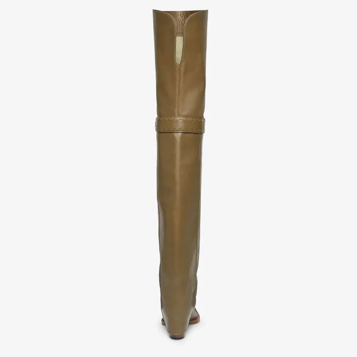 Fendi Boots and Ankle Boots Fendi Show Green Leather Mediumheeled Thighhigh Boots 8211 Women