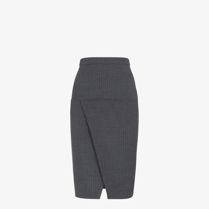 Fendi Coordinated Sets Skirt Gray Pinstriped Wool Skirt 8211 Women